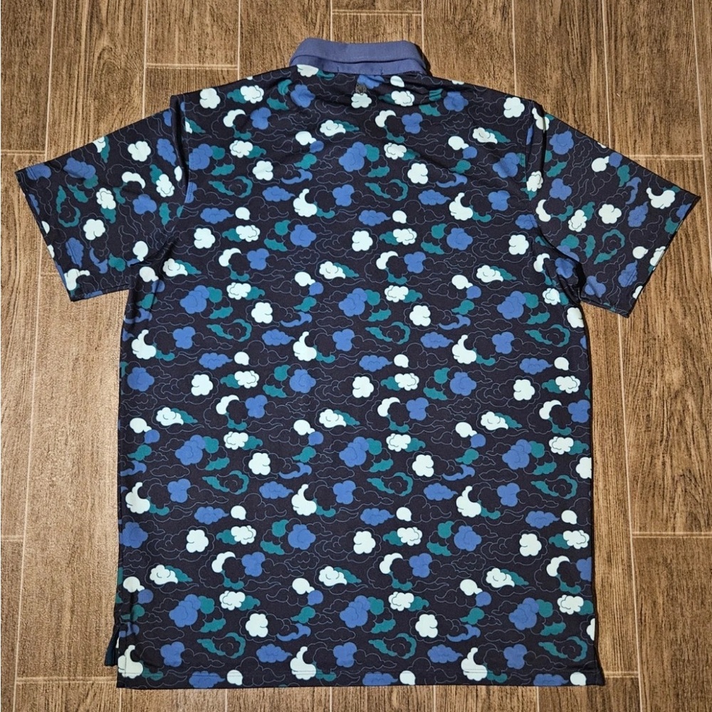 Greyson Golf Polo Shirt Large Blue Clouds AOP Short Sleeve Stretch Performance - Picture 6 of 6